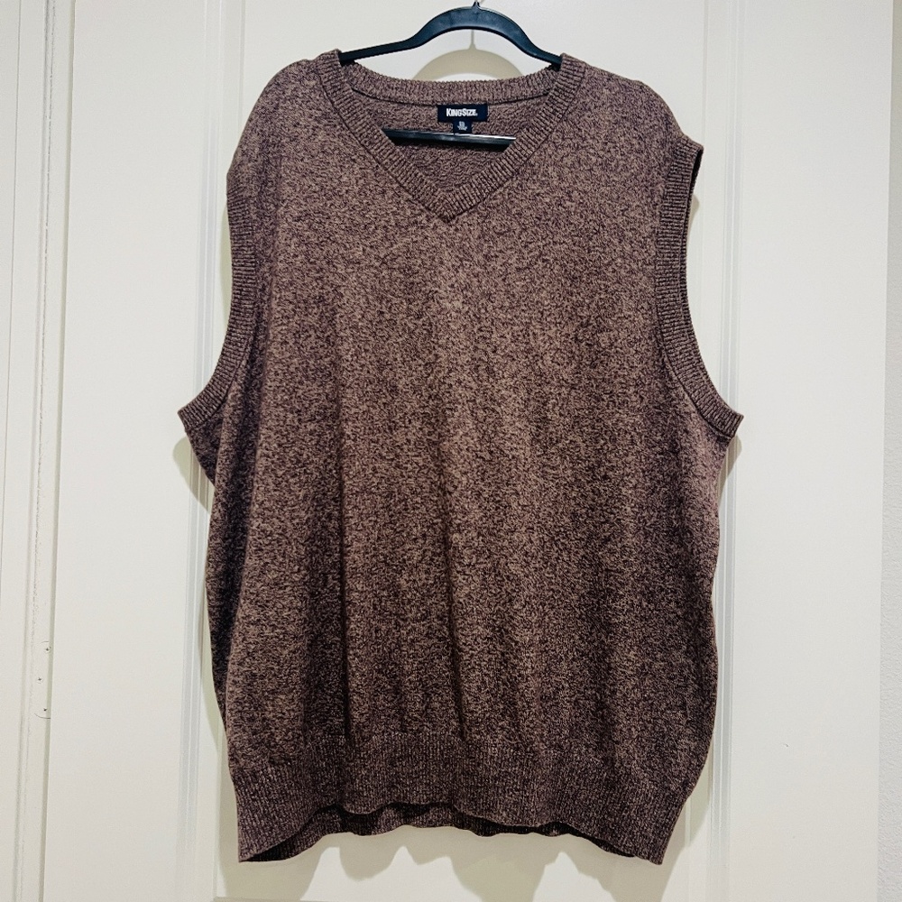 King Size Lightweight V-Neck brown knit Sweater Vest Big + Tall 3XL cotton wool